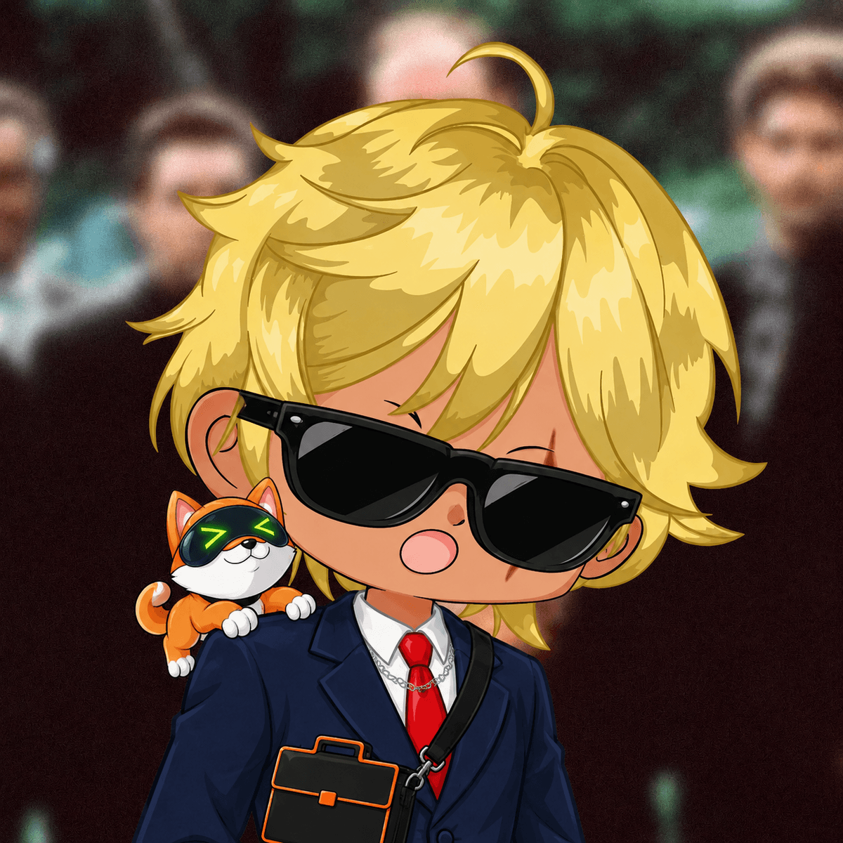 Ponsatori trait preview in YOLO shades with a STONKBROKERS case and Artificial Inu companion
